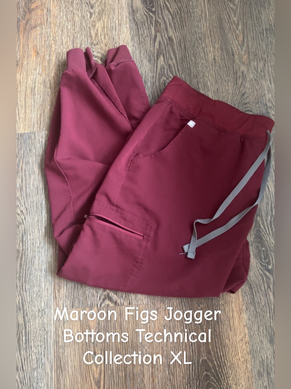 Figs Maroon Jogger Pants with Gray Drawstring